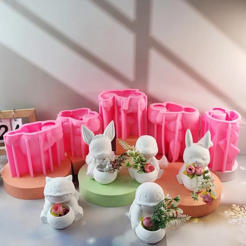 Moule en Silicone avec animaux de dessin animé, pour décoration de bureau faite à la main, pot de fleurs en gypse, étui à stylos, moule en