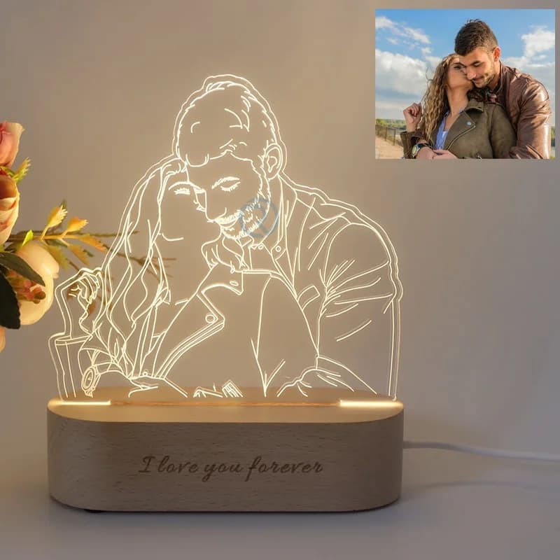 Cadeau personnalisé Photo lampe 3D personnalisé anniversaire de mariage cadeau de saint valentin veilleuse Photo texte gravure cadeau