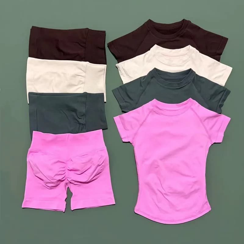 Ensemble de sport HISTELLO 2 pièces, vêtements de yoga sans couture à manches courtes, ensemble de fitness pour femmes, tenue de sport pour la