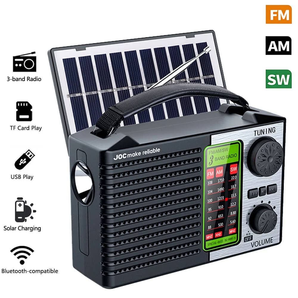 Radio FM AM SW Portable, récepteur de Radio solaire d'extérieur, pleine bande, haute sensibilité, Rechargeable, avec éclairage LED, haut-parleur