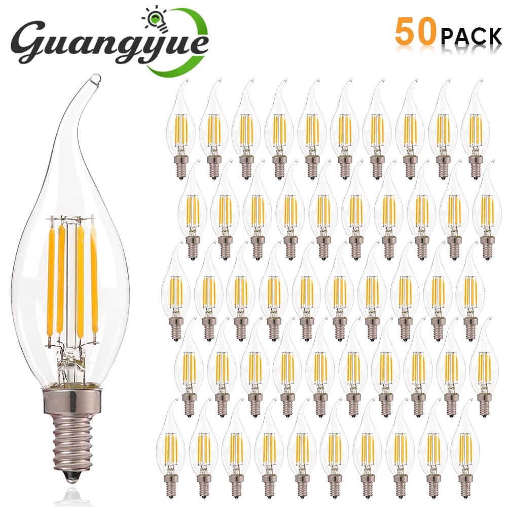 E12 E14 LED lustre ampoule 60W équivalent rétro candélabre ampoules 6000K 2700K blanc chaud 480LM lampes d'éclairage en verre clair