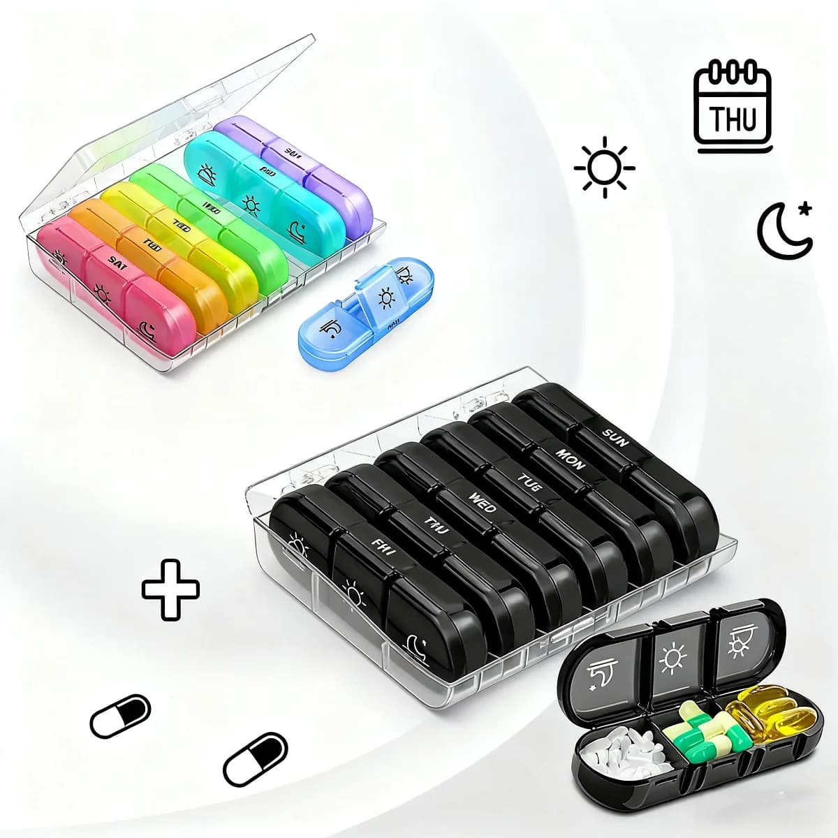 Pilulier 7 jours organisateur 21 grilles 3 fois un jour Portable voyage avec grands compartiments pour vitamines médecine huiles de poisson