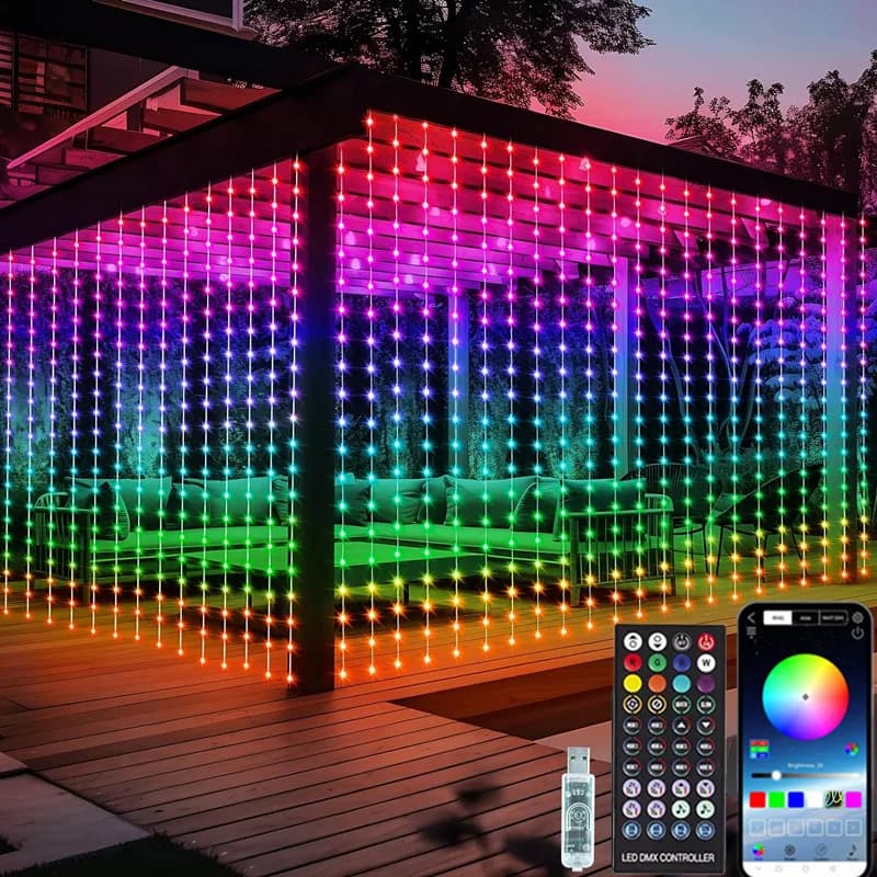Rideaux lumineux LED intelligents, 3m x 3m, 300Led, guirlande lumineuse USB avec minuterie d'application Bluetooth, synchronisation de la musique,