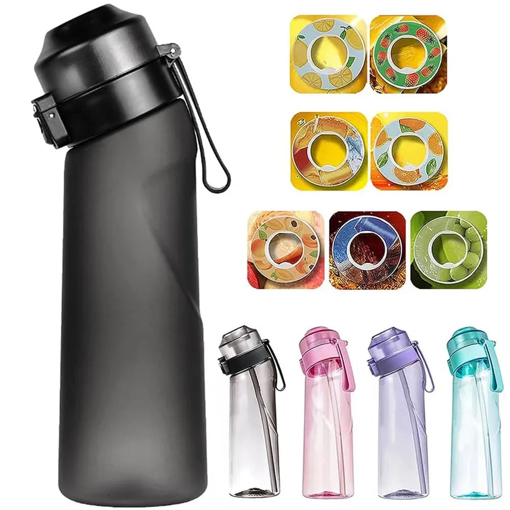 Bouteille d'eau aromatisée pour le sport, 7 gobelets de parfum de fruits, extérieur, camping, fitness, mode, 650ml