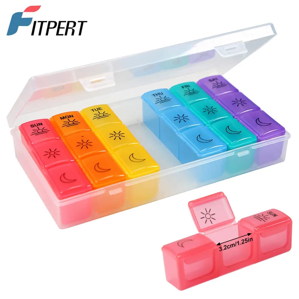 Organisateur de pilules hebdomadaire extra large amélioré 3 fois par jour, boîte à pilules portable de voyage 7 jours avec une boîte de rangement