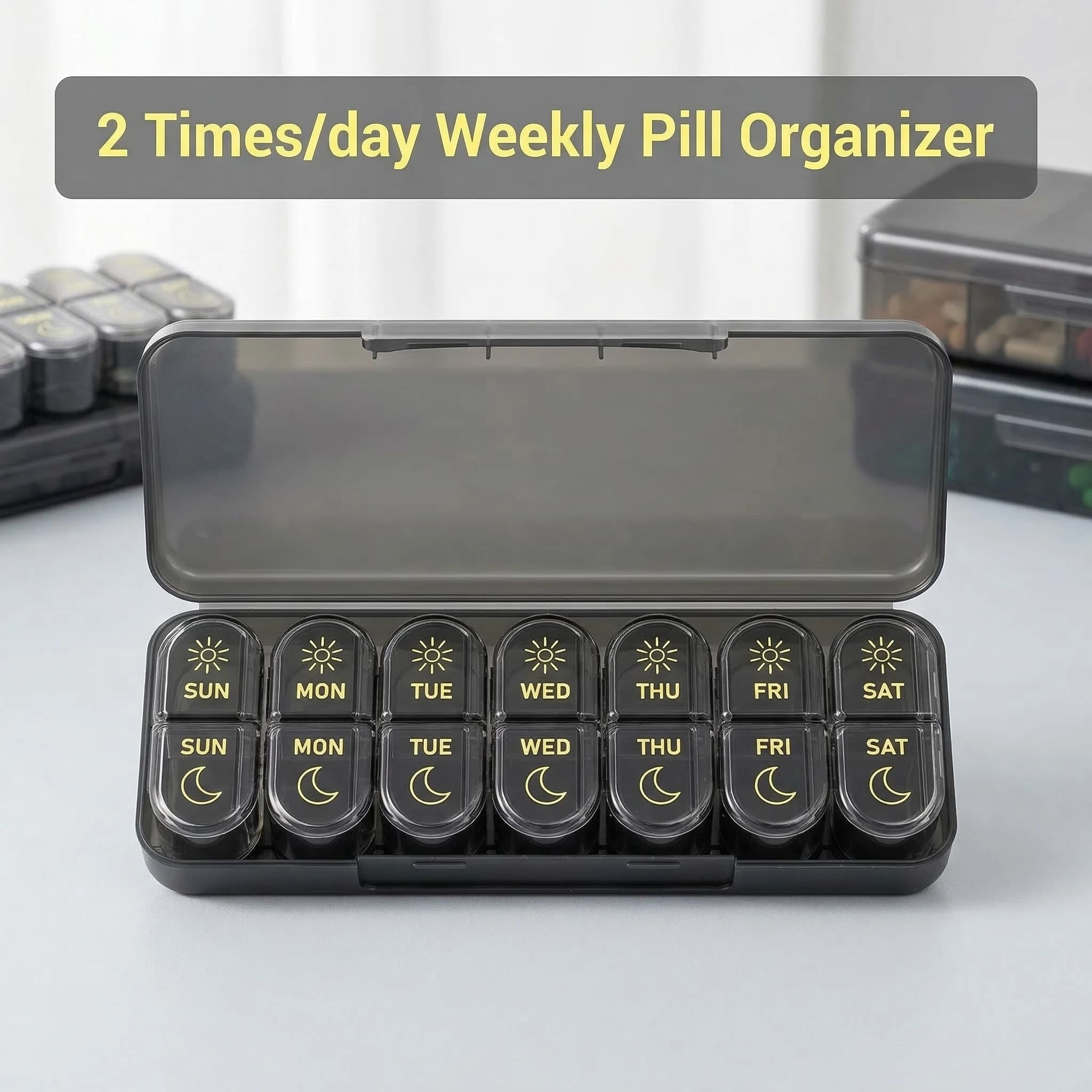 Organisateur de pilules hebdomadaire portable, 7 jours, matin et soir, 2 fois par jour, boîte de grande taille pour les vitamines, les pilules,