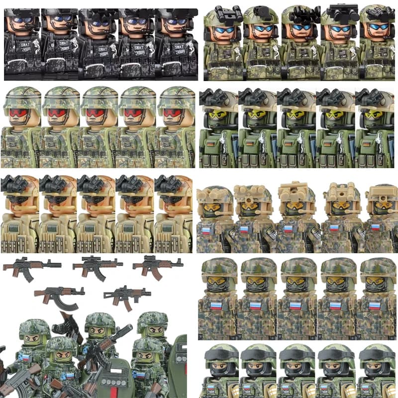 Figurines de l'armée militaire, blocs de construction, Commando fantôme SWAT, armes de soldat des Forces spéciales, pistolet, chapeau, ceinture de