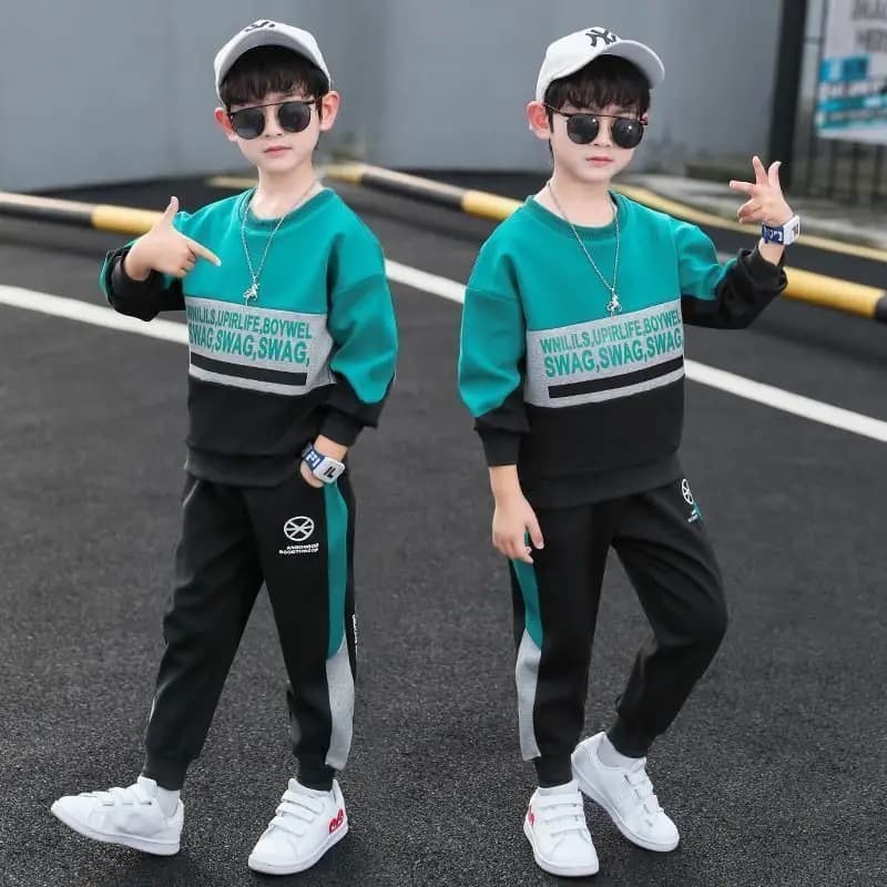 Ensemble sweat-shirt et pantalon de sport rayés pour enfants, survêtements trempés, vêtements pour garçons, médicaments, hiver, automne,
