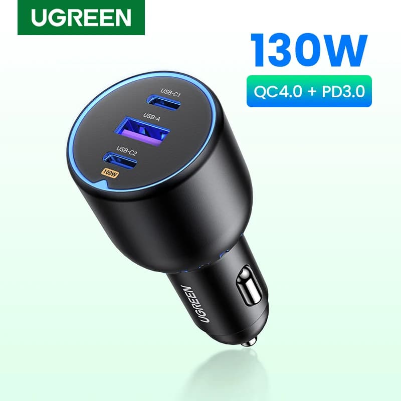 UGREEN 130W USB C chargeur de voiture rapide pour Xiaomi iPhone 17 Samsung Galaxy S25 ordinateurs portables PD3.0 charge rapide USB Type C chargeur de