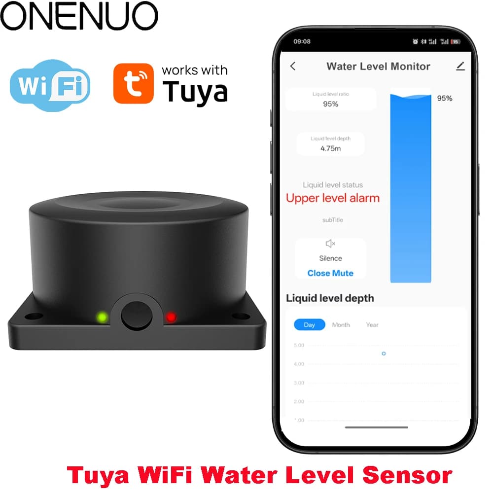Capteur de niveau d'eau WiFi, moniteur de réservoir ultrasonique avec alerte APP, détecteur d'eau à distance, Compatible Tuya Smart, adaptateur ue