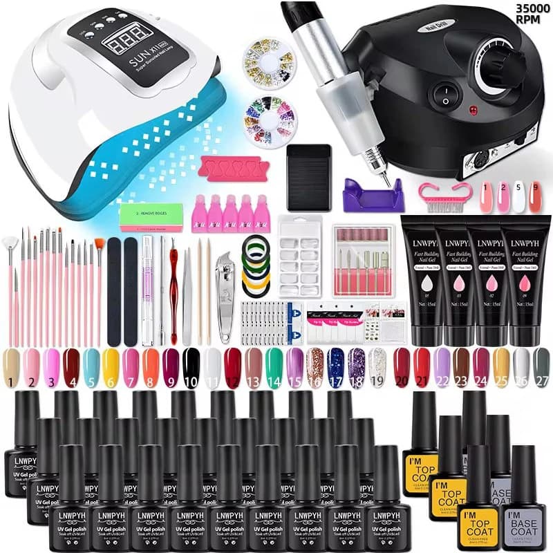 Kit de vernis à ongles en acrylique, ensemble de Gel Poly avec lampe à ongles, Extension d'ongles, Gel à paillettes, Gel de construction UV,