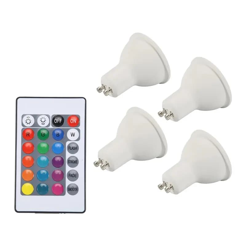 A92P 4 ampoules Gu10 et 1 télécommande avec fonction mémoire, 17 couleurs modifiables, éclairage dynamique à 4 modes, projecteur