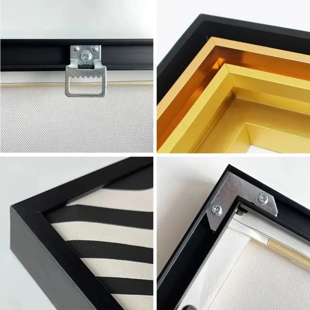 Kit de cadre de bricolage personnalisé, cadre extérieur en aluminium et métal noir doré et cadre intérieur en bois pour galerie de peinture sur