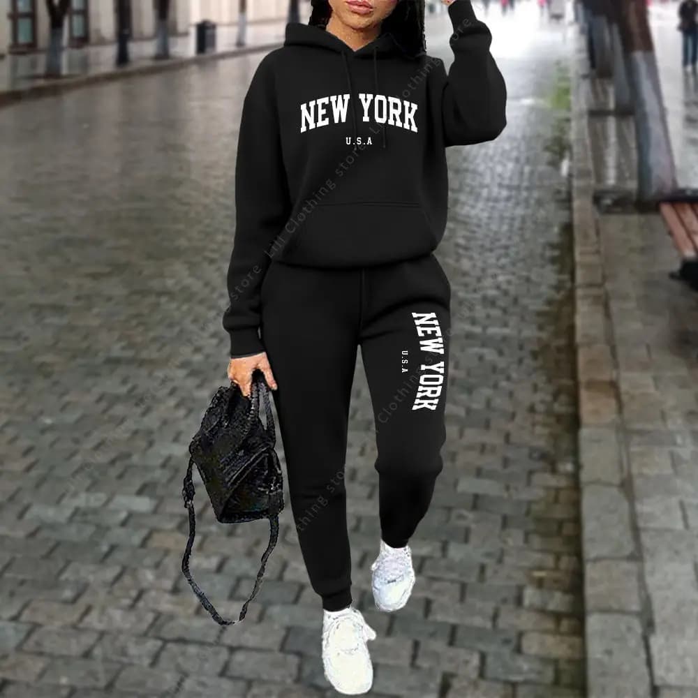 NEW YORK – survêtement à capuche et pantalon pour femme, 2 pièces, costume de sport, Jogging, rue, vêtements de haute qualité, ensembles de