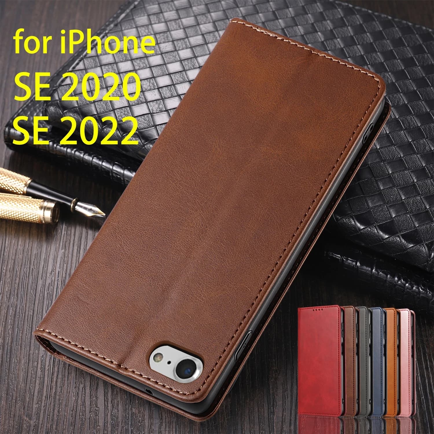 Étui portefeuille en cuir à rabat pour Apple iPhone SE 2020 / SE 2022, porte-cartes, couverture à attraction magnétique