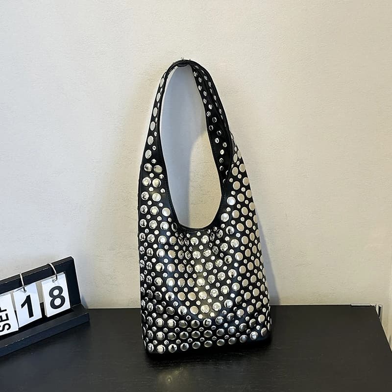 Sacs à bandoulière à paillettes en PU pour femmes, grande capacité, personnalité, sacs à la mode pour femmes, Rivets, Niche solide, 2025