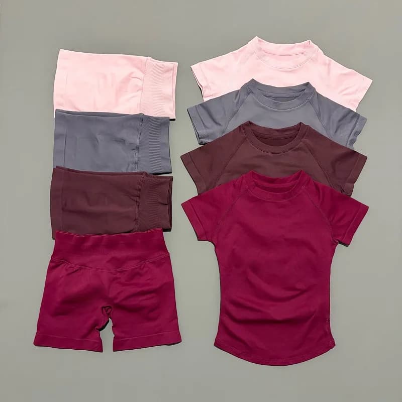 HISTELLO – ensemble de sport 2 pièces, haut de yoga sans couture à manches courtes, ensemble de fitness pour femmes, short de sport pour course à