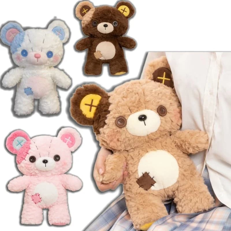 Ours en peluche moelleux et confortable, patchwork, animal en peluche câlin, oreiller décoratif pour canapé, lit, décoration intérieure, cadeaux