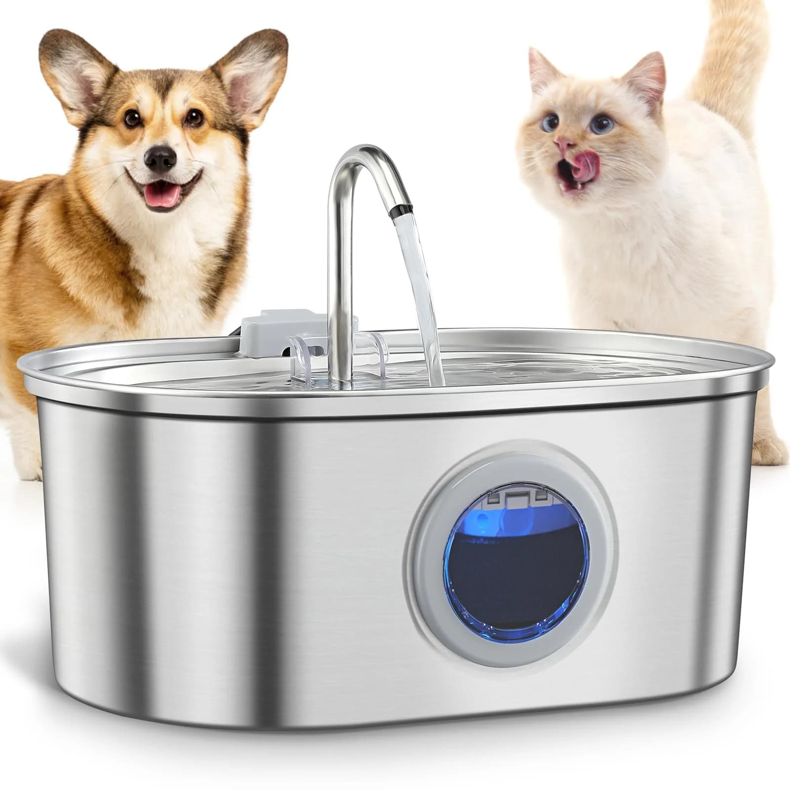 Fontaine à eau pour chat en acier inoxydable de 3,2 L, distributeur d'eau automatique pour animaux de compagnie, accessoires, fontaine à eau