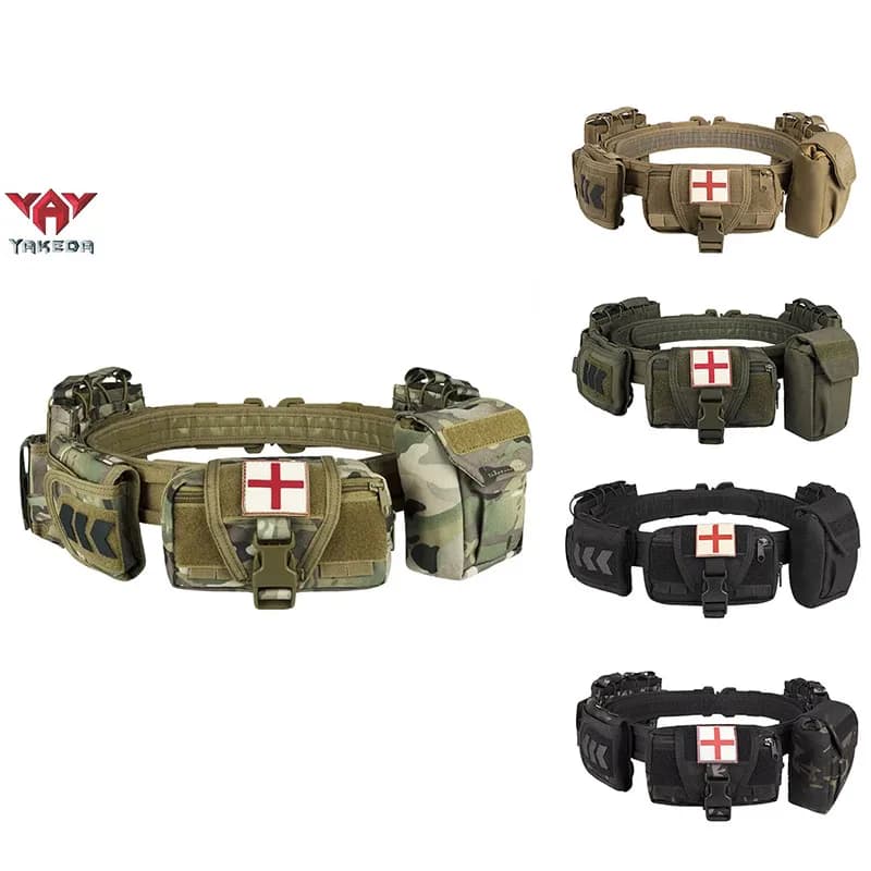 Ceinture tactique MOLLE Yakeda Gear avec pochette de recyclage et pochette pour chargeur, noire, pour la chasse, la sécurité, à dégagement rapide