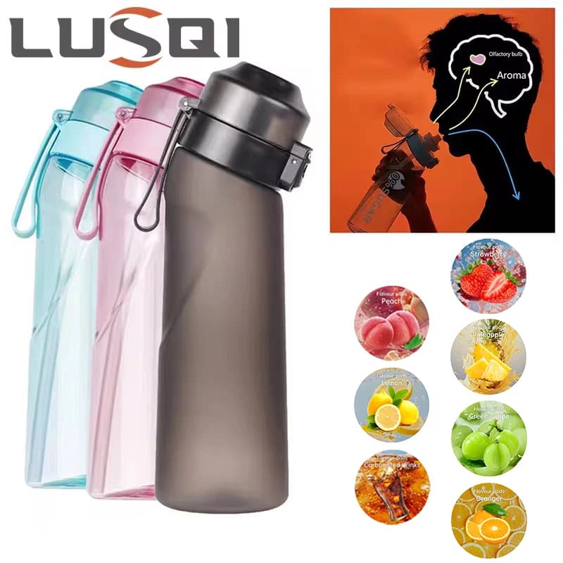 LUSQI 650ml bouteille d'eau aromatisée à l'air avec 7 dosettes de saveur aléatoire tasse de paille de sport Tritan pour les Sports de plein Air