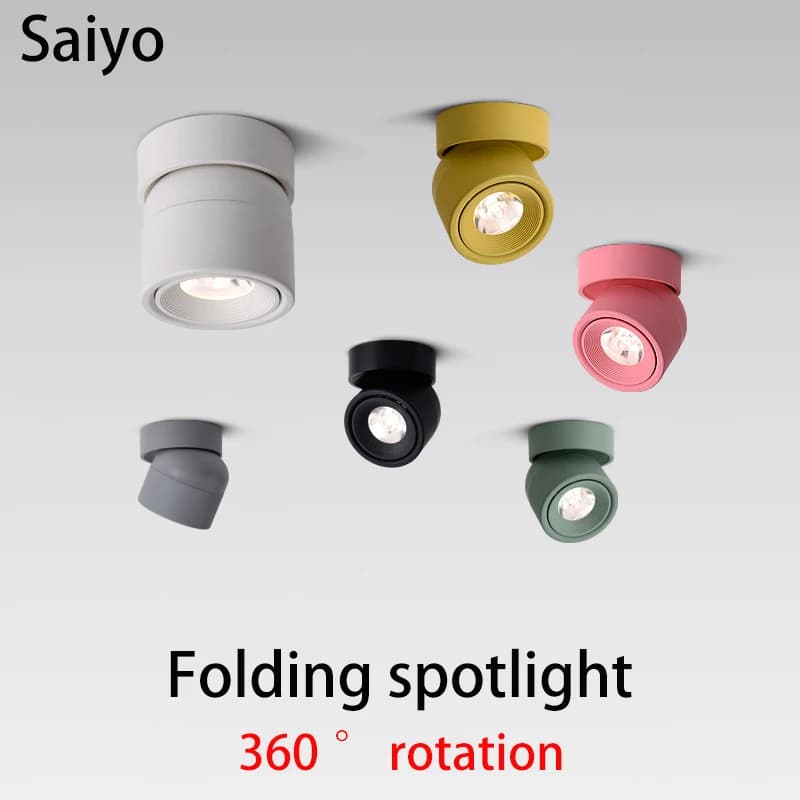 Saiyo-Spot Lumineux LED Pliable avec Technologie COB, Montage en Surface, Design Nordique, Rotation à 360 Degrés, Luminaire de Plafond, 7W, 110/220V