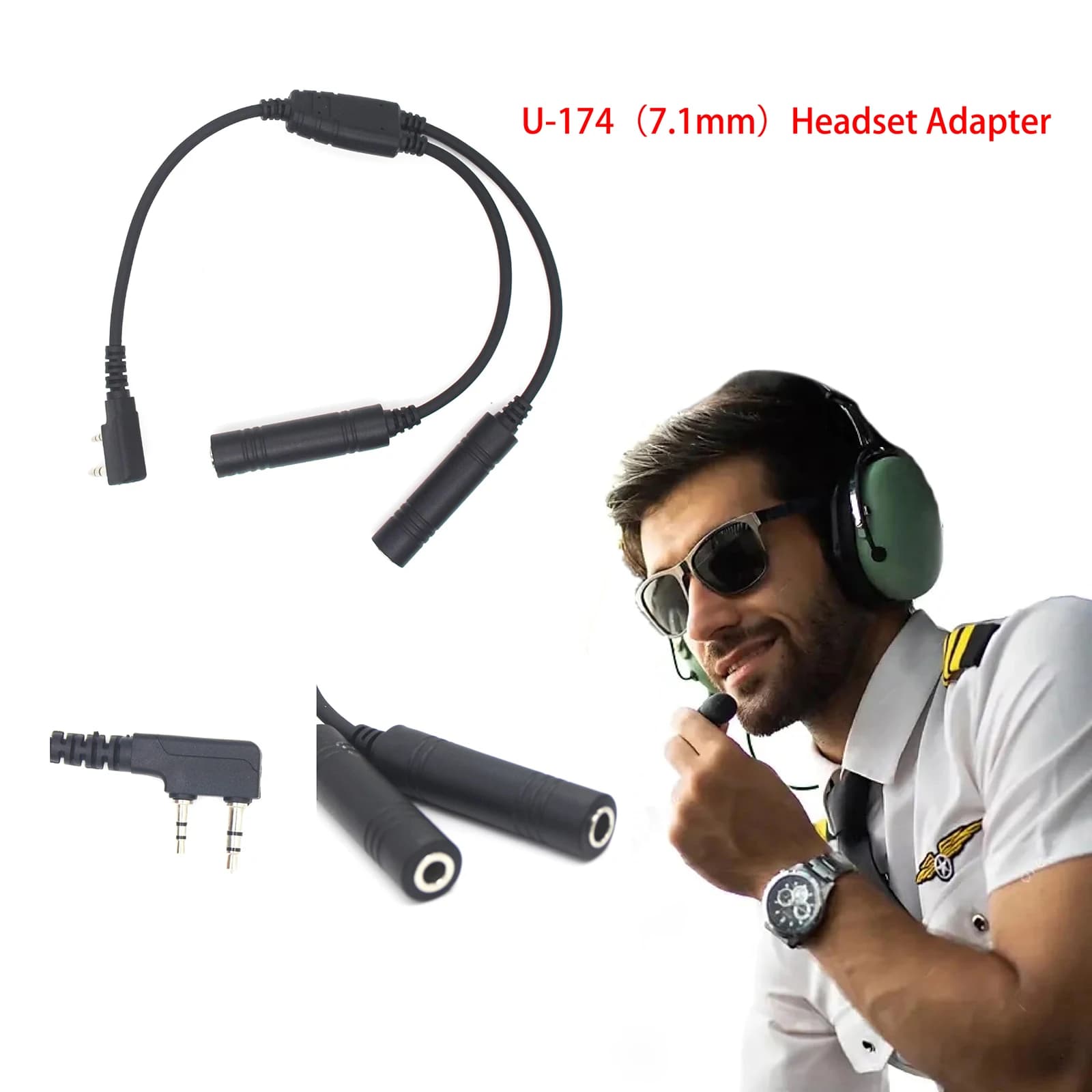 Câble adaptateur de casque d'aviation générale, prise K vers U-174/U, pour talkie-walkie Baofeng, Kenwood, utilisation d'interphone d'hélicoptère