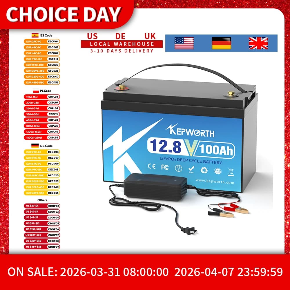 KEPWORTH 12V 100Ah LiFePO4 piles de qualité A rechargeables pour le stockage extérieur/à la maison Batteries au Lithium fer Phosphate