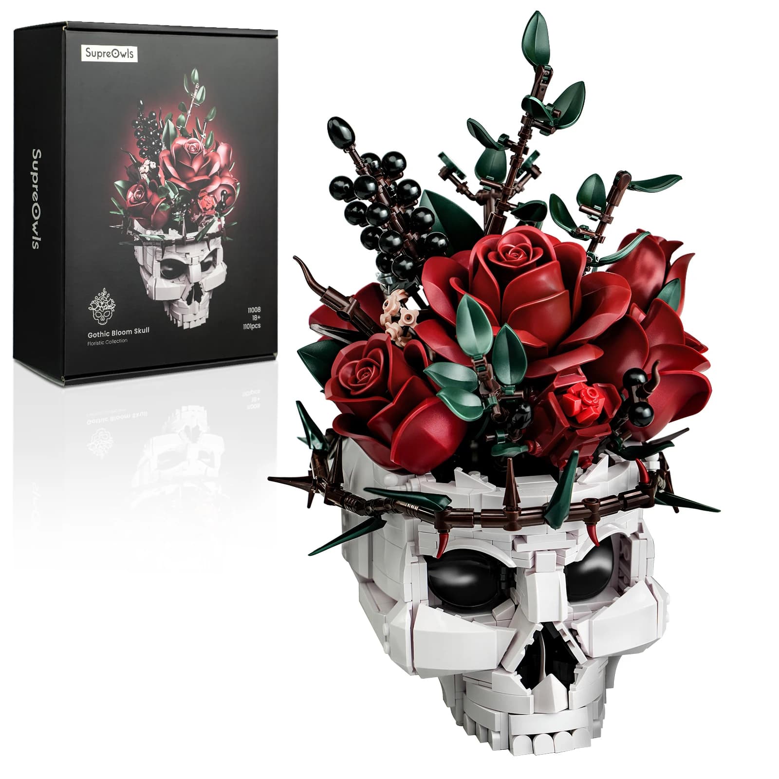 Ensemble de construction de Bouquet de Roses et de crâne, squelette de fleurs, blocs de Pot de plantes, décoration gothique d'horreur pour la
