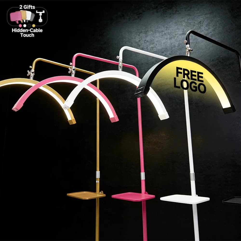 LOGO gratuit 23 pouces oem 45 W nouvelle lumière d'extension de cils LED demi-lune lampe de lit conception luminosité réglable a