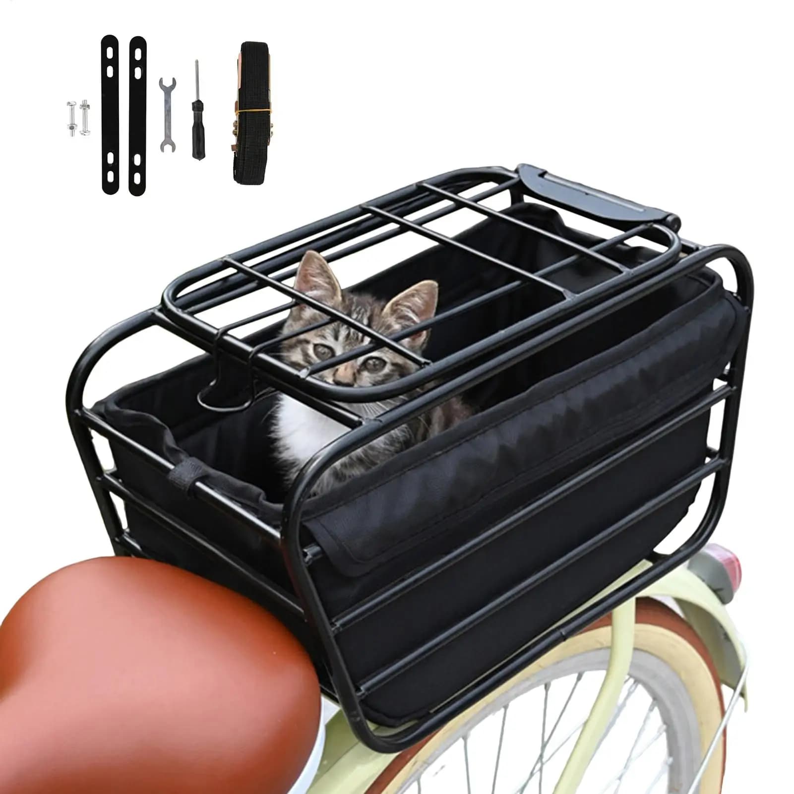 Panier de vélo 2-en-1 pour chien, pour porte-bagages arrière, panier de transport pour animaux de compagnie, convient aux chiens et chats de petite