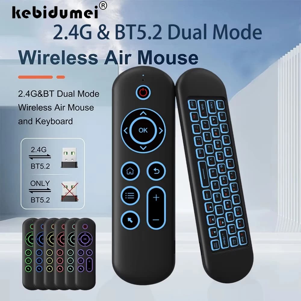 Télécommande de remplacement M5 Air Mouse sans fil 2.4G Bluetooth avec clavier rétroéclairé 7 couleurs pour Android TV Box
