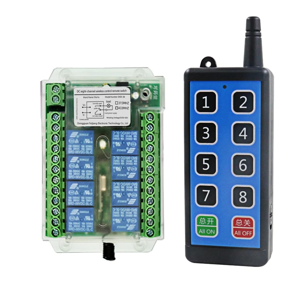 Commutateur de télécommande RF sans fil, 8 canaux, DC 9-72V, télécommande sans fil, commutateur de commande de moteur
