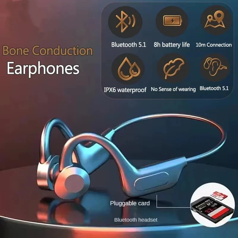 Écouteurs Bluetooth à conduction osseuse, écouteurs à conduction aérienne, avec lecteur de carte, sportifs, étanches et résistants à la sueur