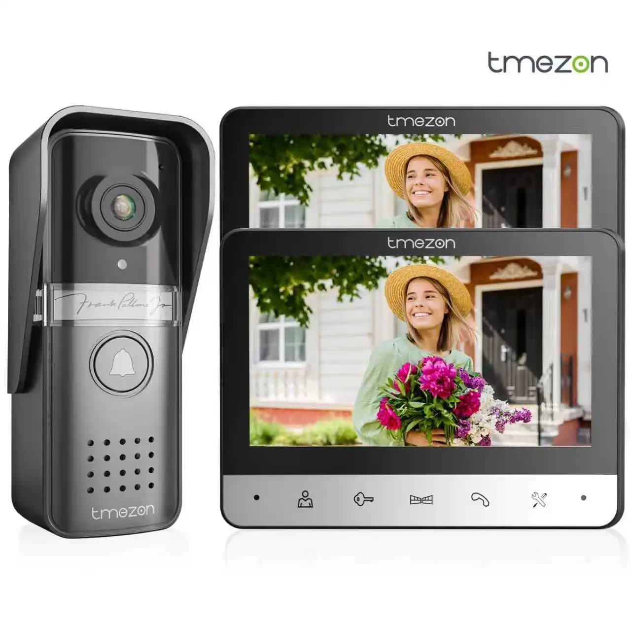 TMEZON Visiophone 4 fils, interphone avec sonnette, interphone avec caméra, écran couleur 7", 120 °   Caméra à vue large