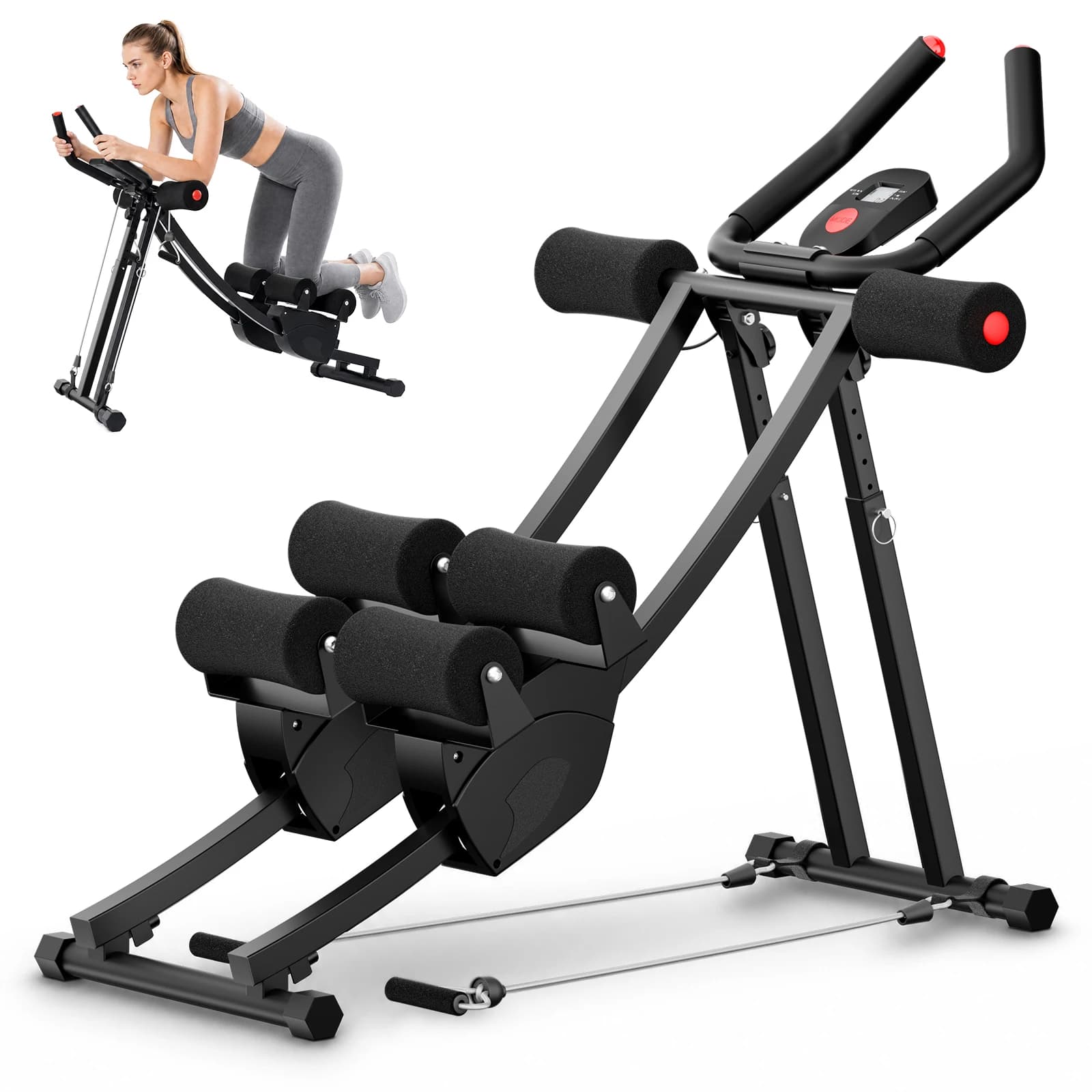 Appareil de musculation abdominale réglable à double rail, capacité 330 LBS, pliable, avec écran LCD et bandes de résistance, hauteur réglable
