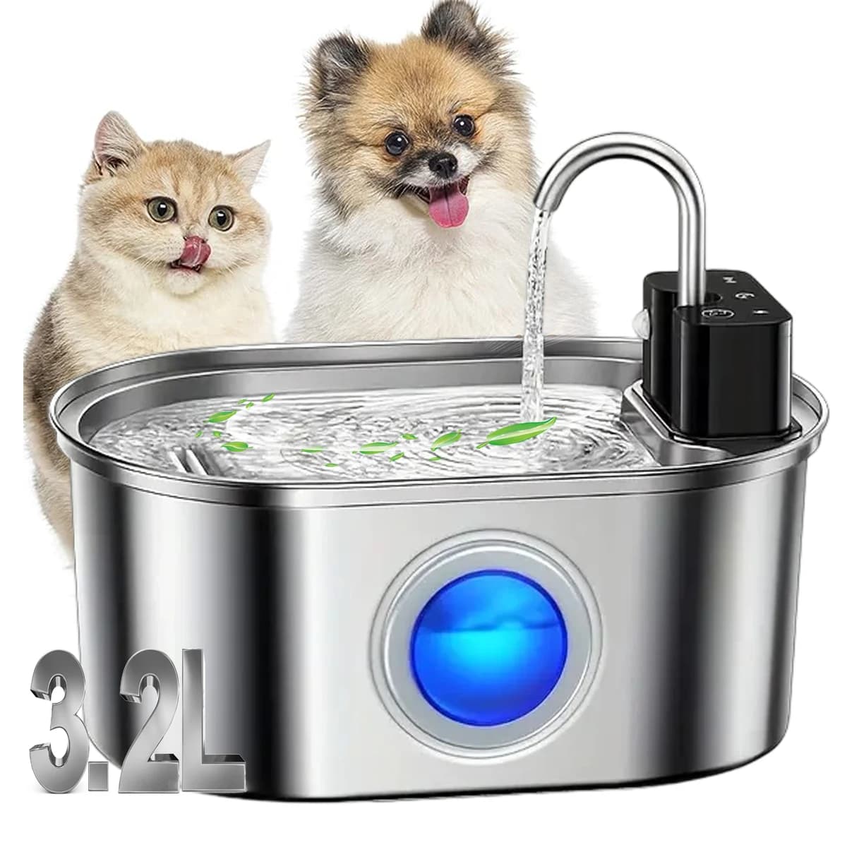 Fontaine à eau intelligente pour chat de 3,2 L, ultra-silencieuse, en acier inoxydable et sans fil, distributeur d'eau pour animaux de compagnie,
