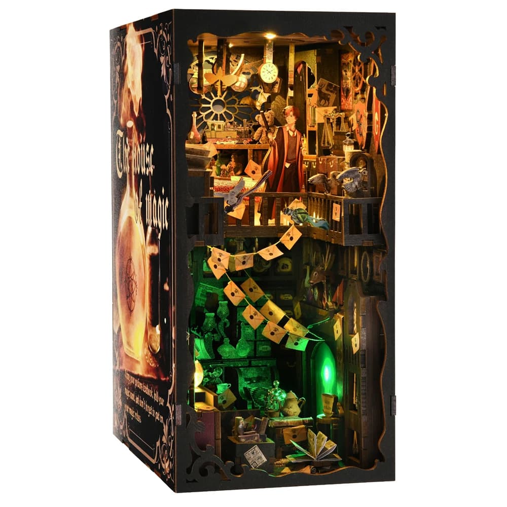 Kit de coin livre maison magique bricolage Puzzle en bois étagère insérer décor maison de poupée modèle serre-livres construction décoration de