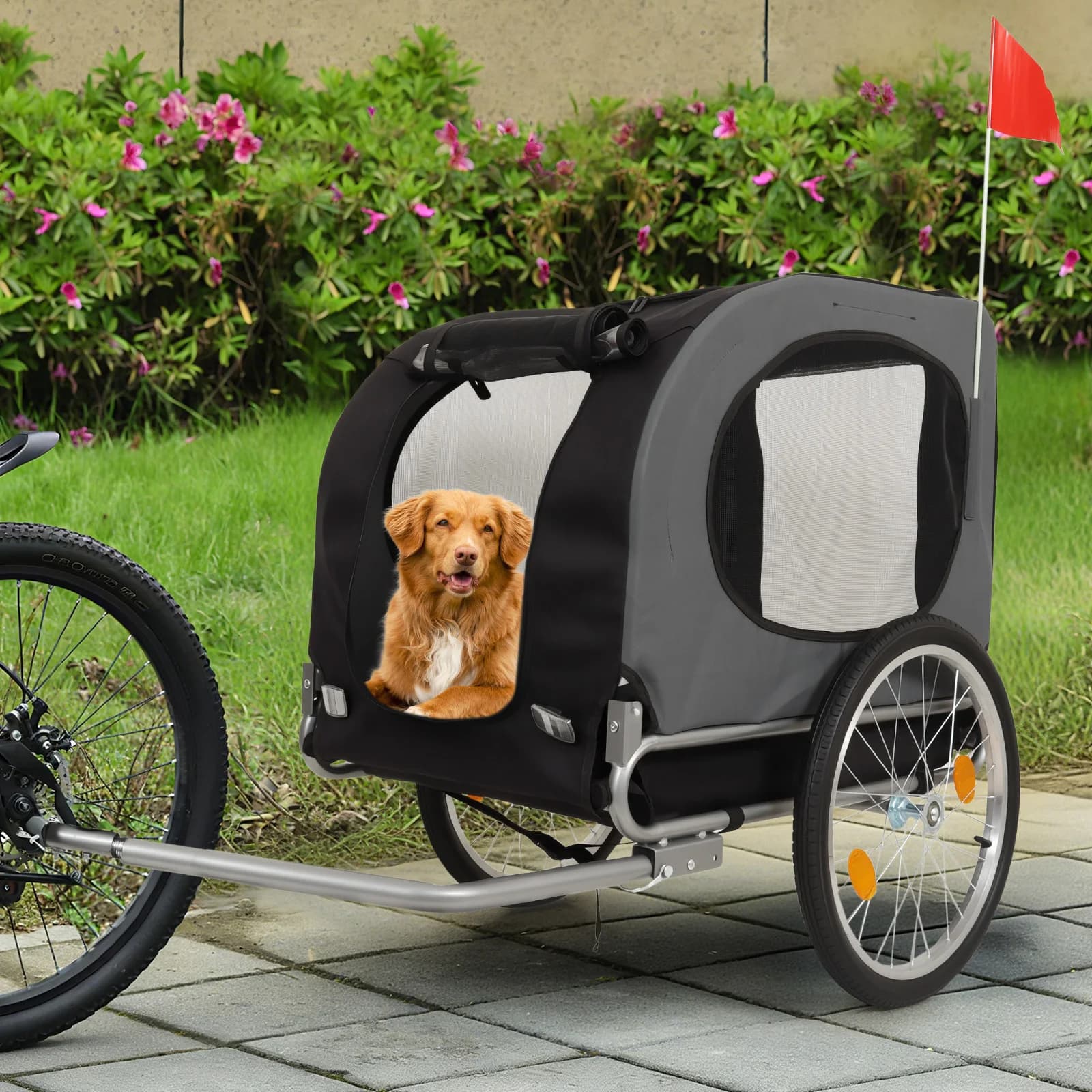 Remorque de vélo et poussette de jogging 2-en-1 robuste pour chiens de taille moyenne/grande - 88 lb/40 kg, cabine ventilée et étanche, cadre en