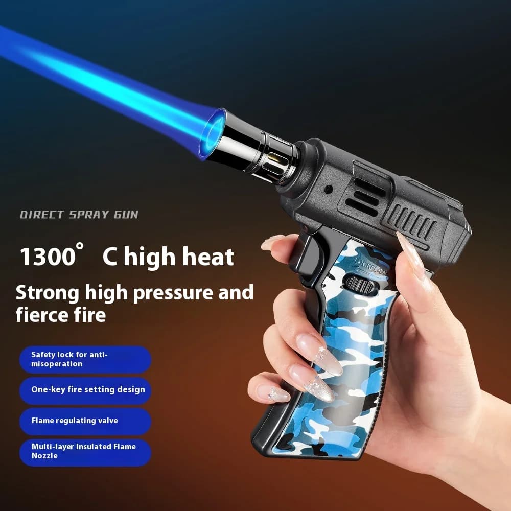 Briquet à gaz en métal puissant pour Barbecue, coupe-vent, Jet Turbo, flamme bleue, torche de cuisine, accessoires pour fumer des cigares,