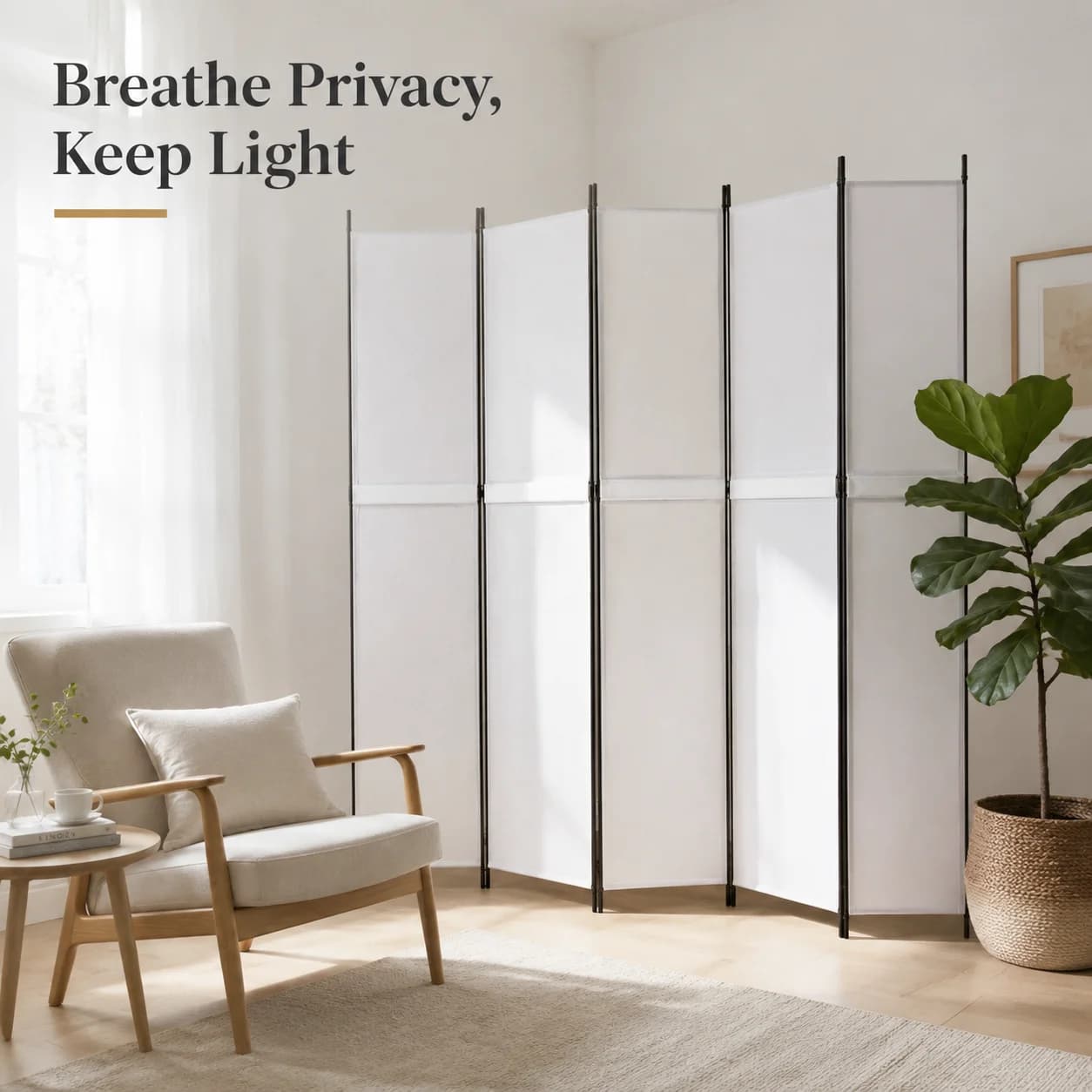 Paravent de séparation de pièce à 6 panneaux en tissu blanc 300x220 cm, cloison d'intimité autoportante pliable