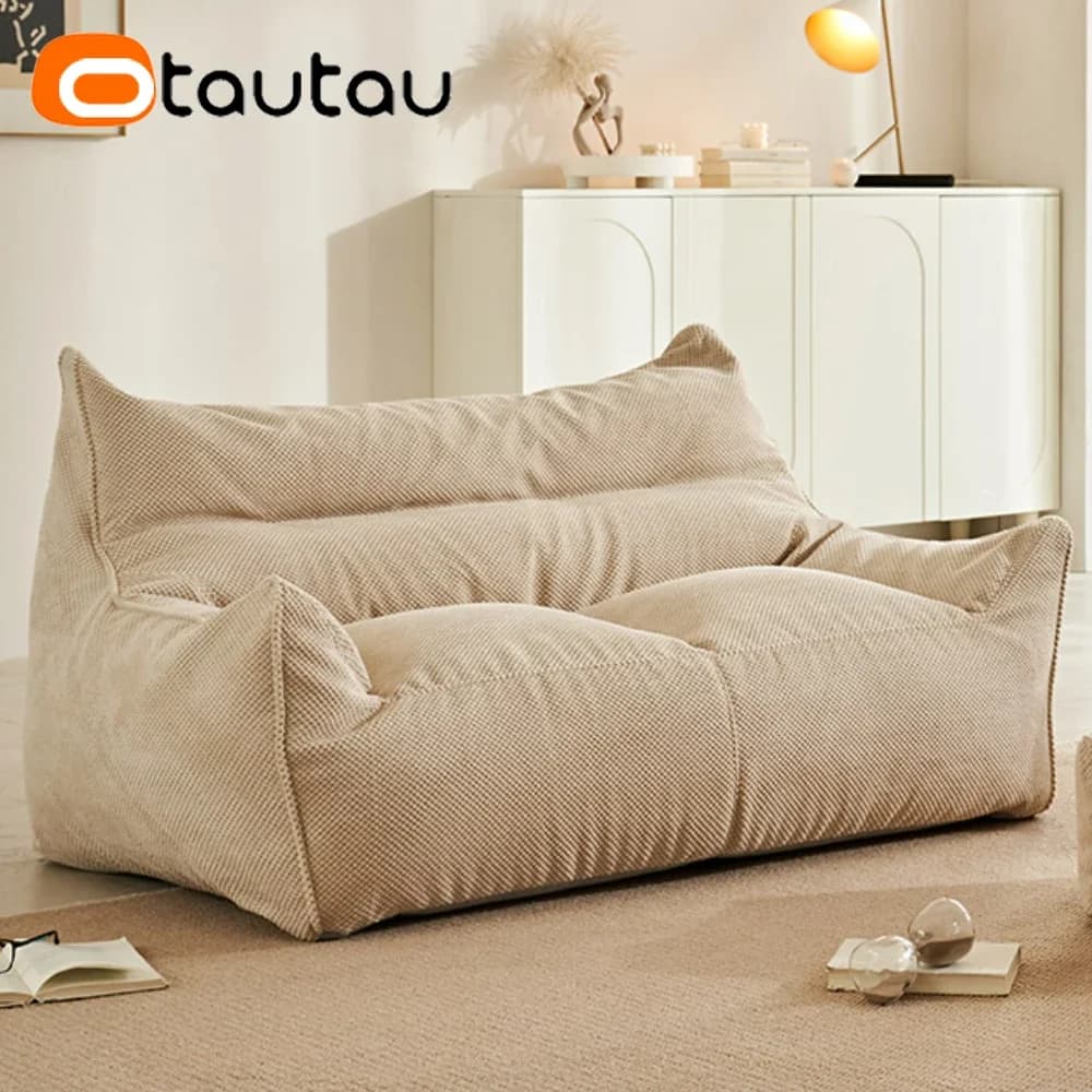 OTAUTAU doux gaufre 1-2 places pouf housse de canapé ensemble sans remplissage pouf fauteuil paresseux canapé-lit chaise longue tabouret ottoman