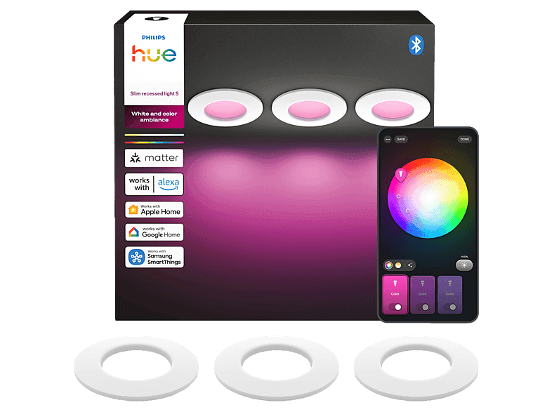 Philips Hue Dunne Led Inbouwspot - Badkamerverlichting Gu10 Fitting Aanpasbaar Wit En Gekleurd Licht Ip44 90mm Slimme Verlichting