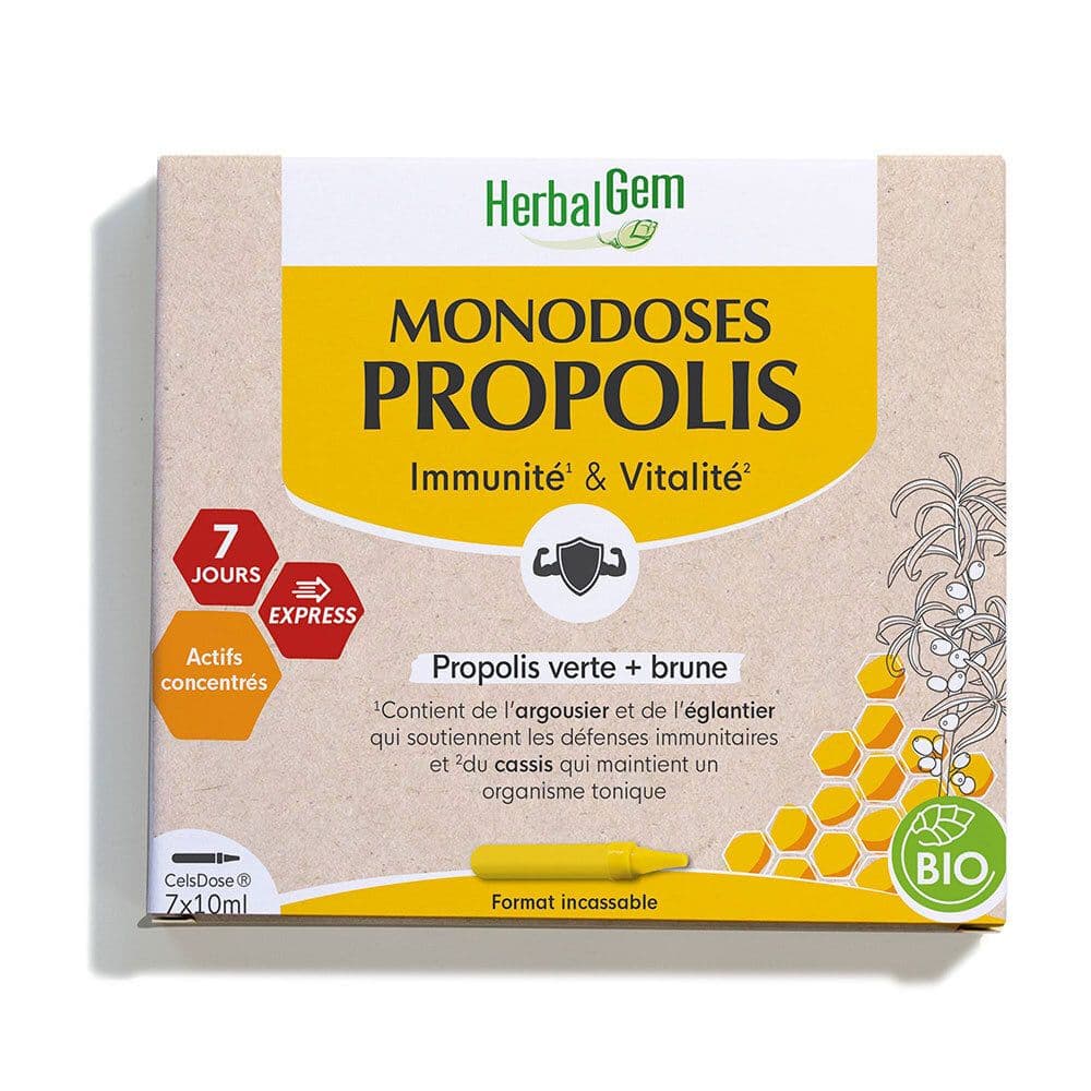 HerbalGem Propolis Monodoses Bio | Immuunsysteem & Vitaliteit 7x10 Ampoules