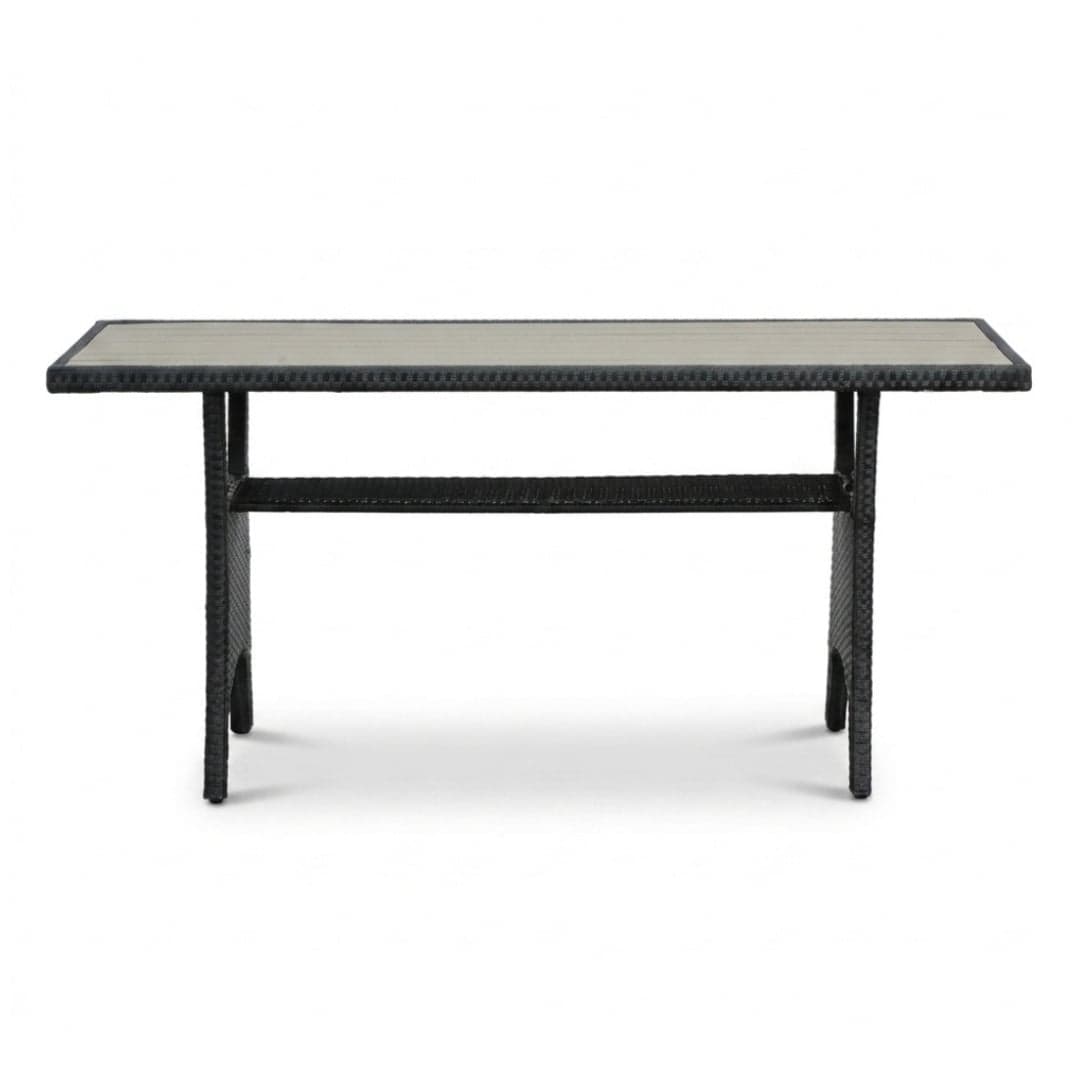 Stockholm dining loungeset 6 personen | wicker + polywood | zwart/Natural Wood | 3-delig - 245x169cm