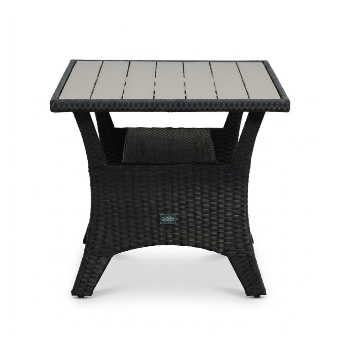 Stockholm dining loungeset 6 personen | wicker + polywood | zwart/Natural Wood | 3-delig - 245x169cm