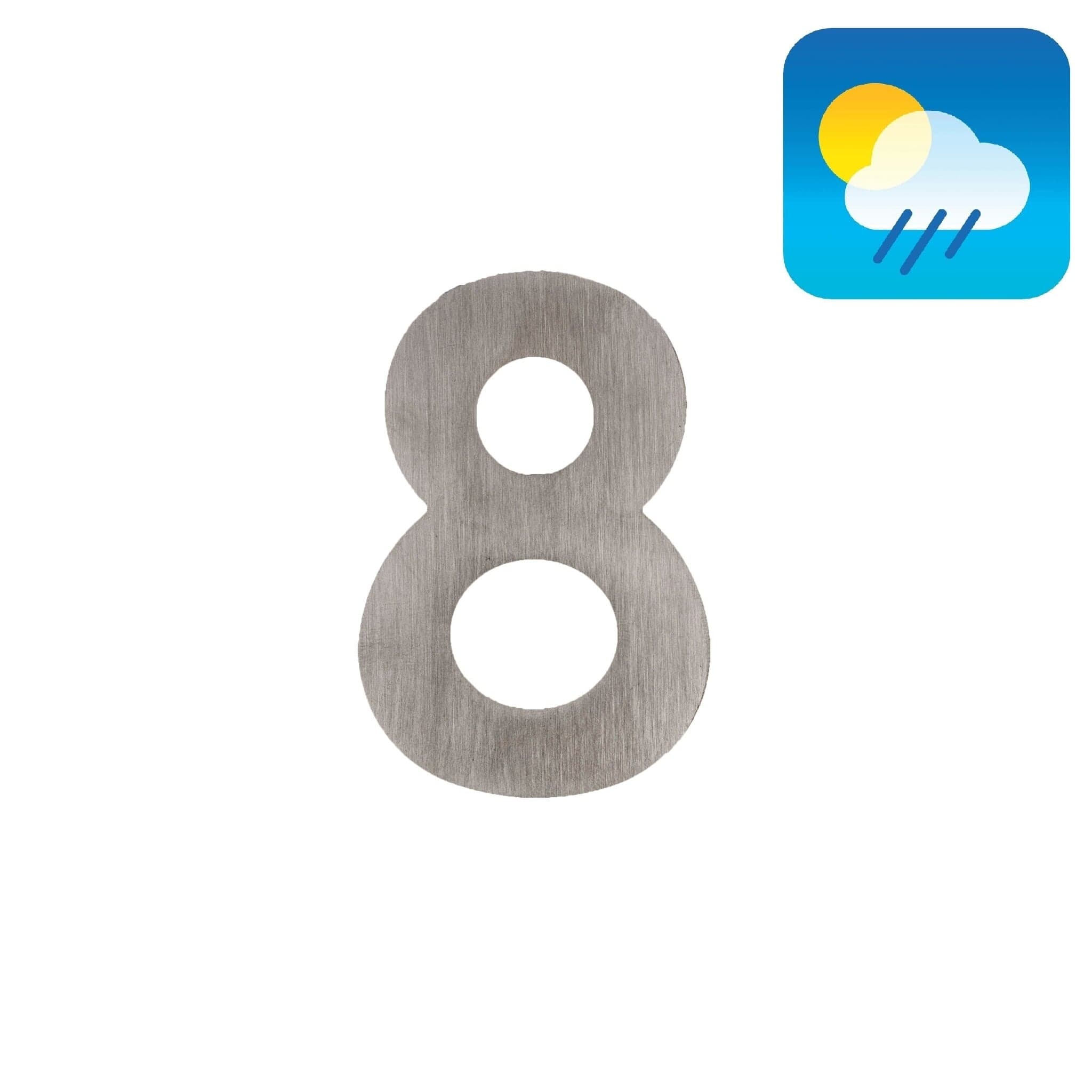 Huisnummer plat "8" - zelfklevend - 75mm - RVS