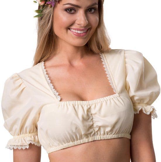 Dressforfun Anni - Dirndlblouse - Korte mouwen met franjes en kant