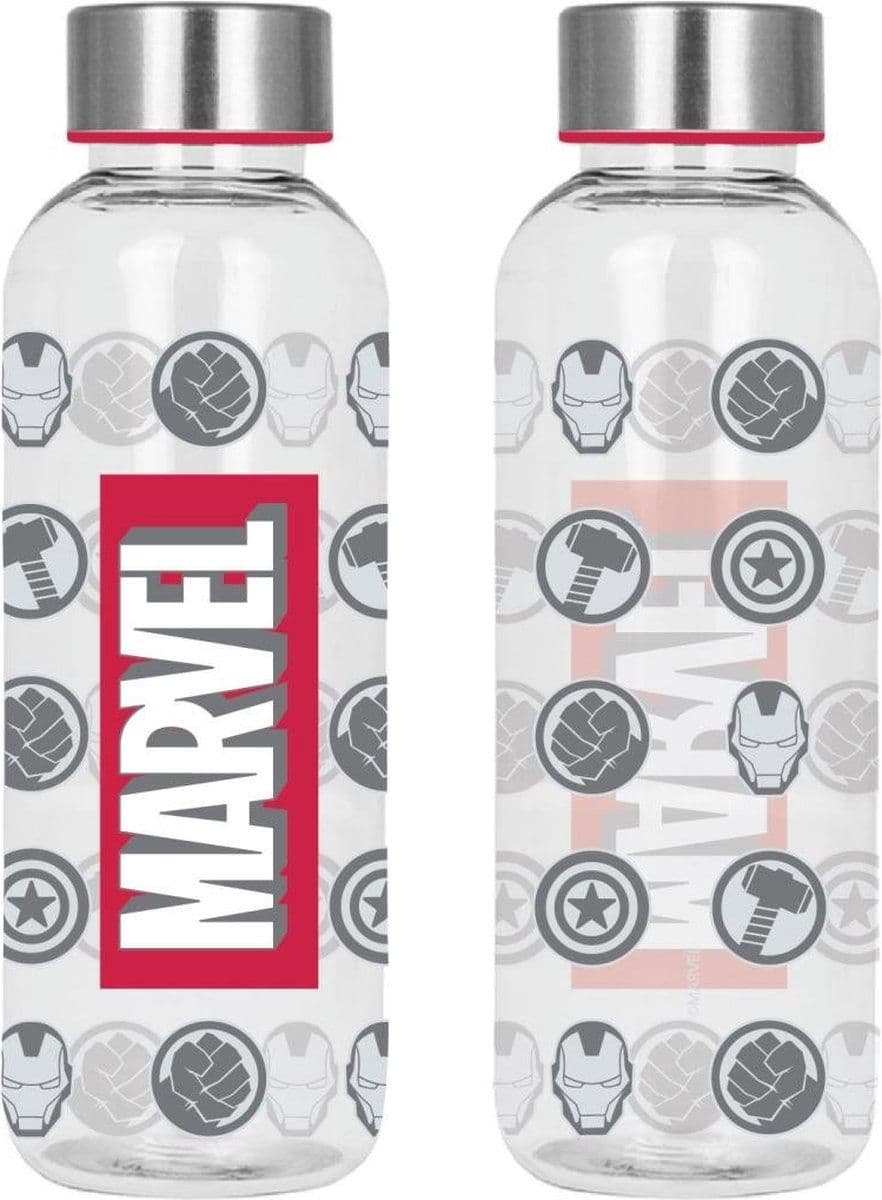 Marvel - Logo en Avengers iconen - Herbruikbare waterfles 850ml - Rood/Zwart