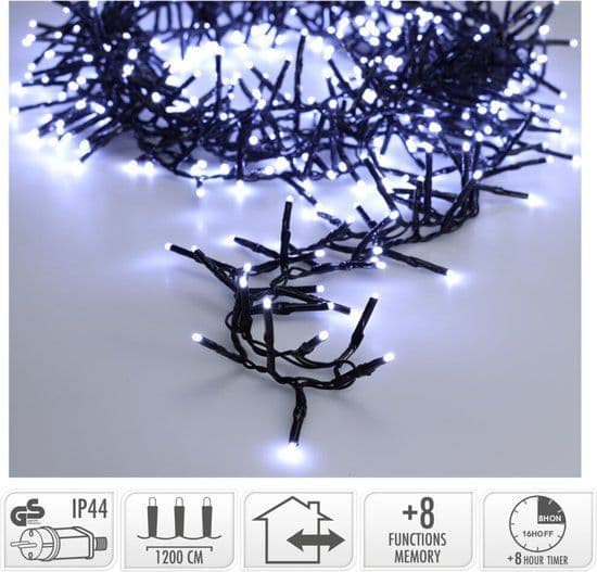 Maxi Cluster Kerstverlichting - 800 LED - 12m - 8 lichtfuncties - wit (ijs)